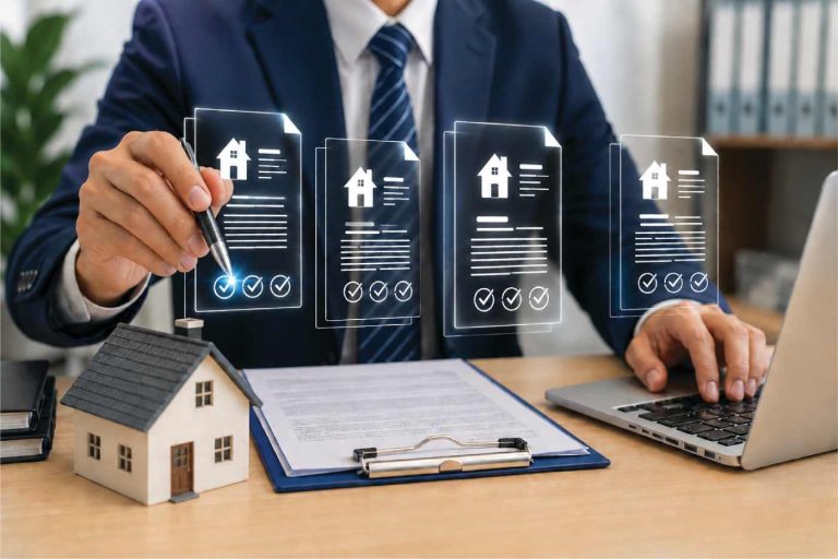Hausverwaltung bewerten und Unternehmenswert ermitteln: Ein Eigent&uuml;mer analysiert am Laptop die wirtschaftlichen Kennzahlen seiner Immobilienverwaltung f&uuml;r den Verkauf.